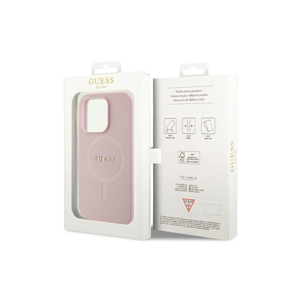 Etui Guess GUHMP14LPSAHMCP Apple iPhone 14 Pro hardcase Saffiano MagSafe różowy/pink