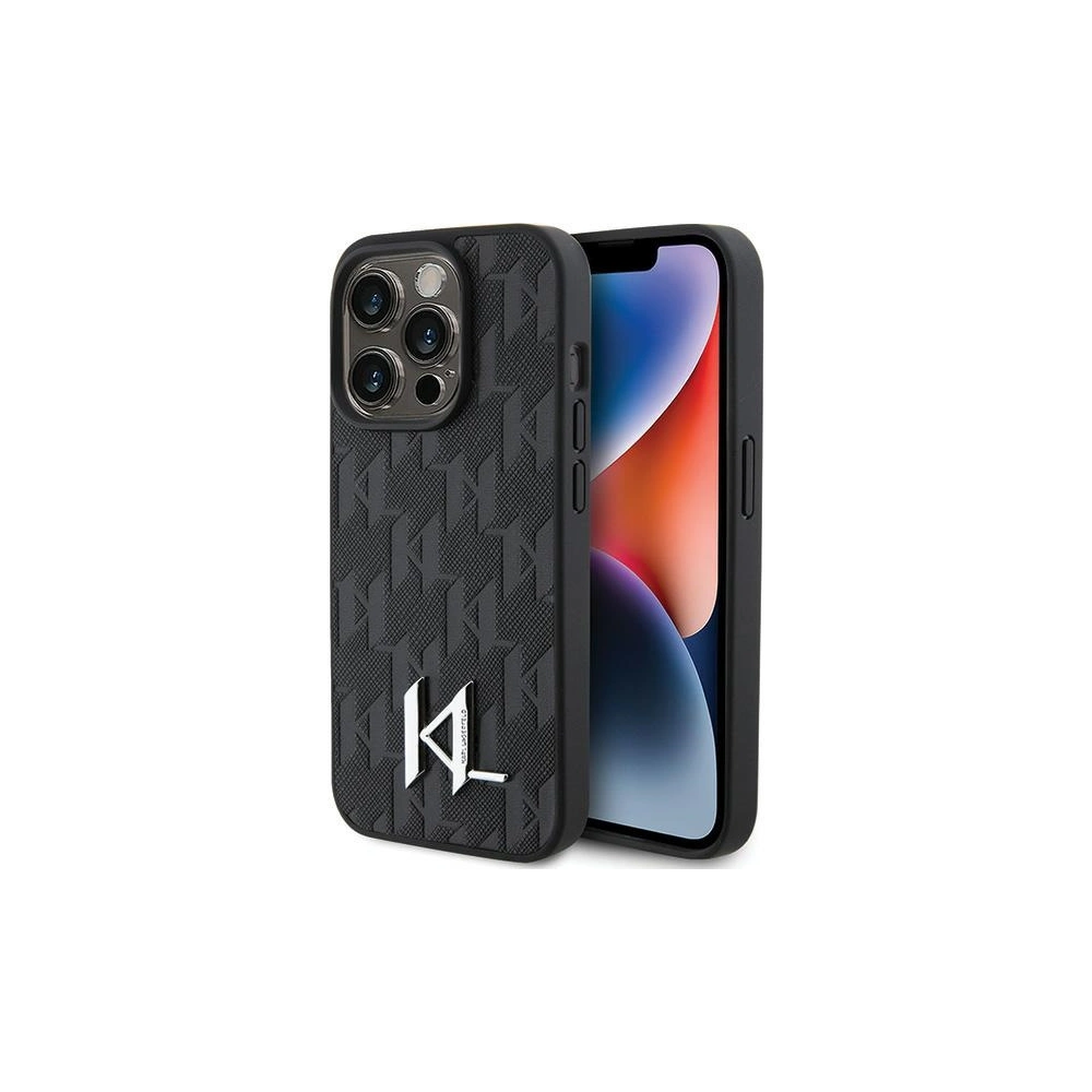 Etui Karl Lagerfeld KLHCP15LPKLPKLK Apple iPhone 15 Pro hardcase Leather Monogram Hot Stamp Metal Logo czarny/black