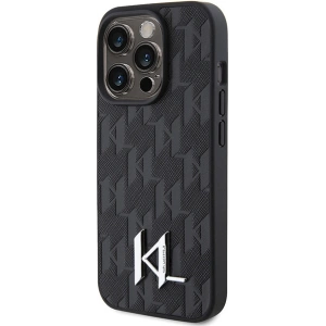 Etui Karl Lagerfeld KLHCP15LPKLPKLK Apple iPhone 15 Pro hardcase Leather Monogram Hot Stamp Metal Logo czarny/black
