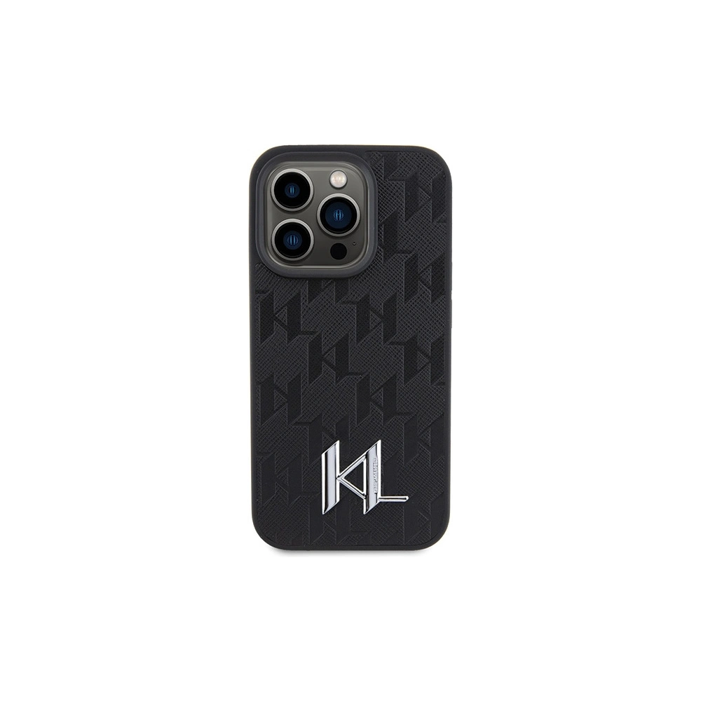 Etui Karl Lagerfeld KLHCP15LPKLPKLK Apple iPhone 15 Pro hardcase Leather Monogram Hot Stamp Metal Logo czarny/black