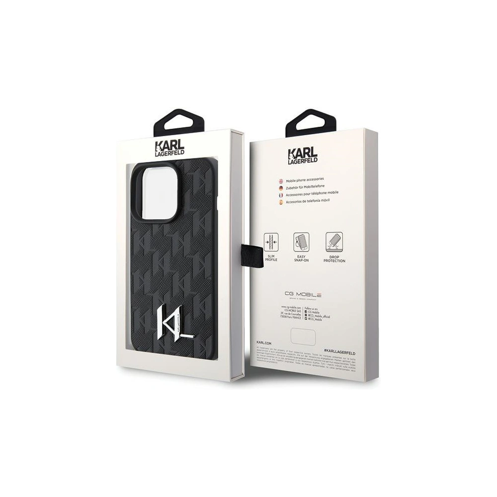 Etui Karl Lagerfeld KLHCP15LPKLPKLK Apple iPhone 15 Pro hardcase Leather Monogram Hot Stamp Metal Logo czarny/black