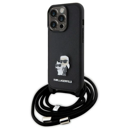 Kup Case Karl Lagerfeld KLHCP15LSAKCPSK Apple iPhone 15 Pro Hartschale Crossbody Saffiano Metallpin Karl & Choupette schwarz/black - KLD1651 - {ean13} - Sklep Home Screen