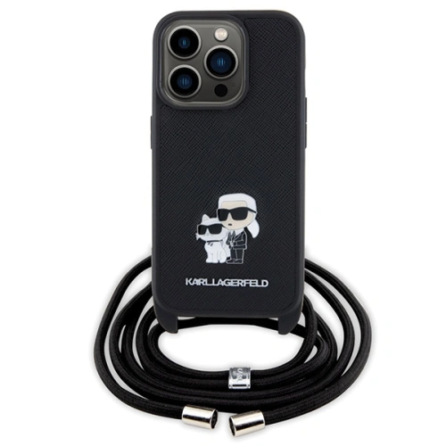 Kup Case Karl Lagerfeld KLHCP15LSAKCPSK Apple iPhone 15 Pro Hartschale Crossbody Saffiano Metallpin Karl & Choupette schwarz/black - KLD1651 - {ean13} - Sklep Home Screen