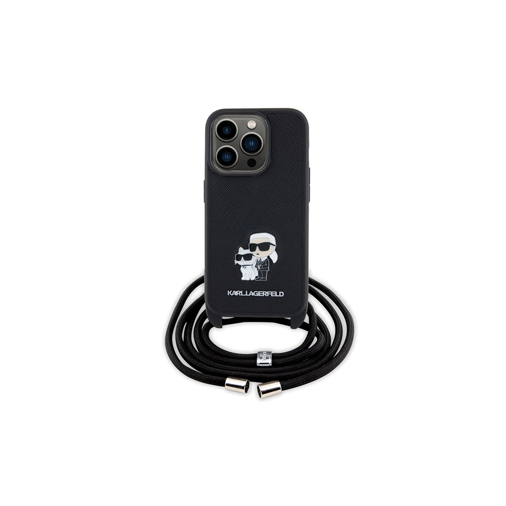 Etui Karl Lagerfeld KLHCP15LSAKCPSK Apple iPhone 15 Pro hardcase Crossbody Saffiano Metal Pin Karl & Choupette czarny/black