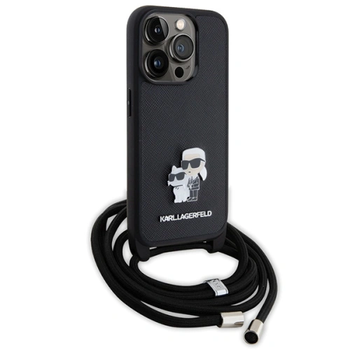 Kup Case Karl Lagerfeld KLHCP15LSAKCPSK Apple iPhone 15 Pro Hartschale Crossbody Saffiano Metallpin Karl & Choupette schwarz/black - KLD1651 - {ean13} - Sklep Home Screen