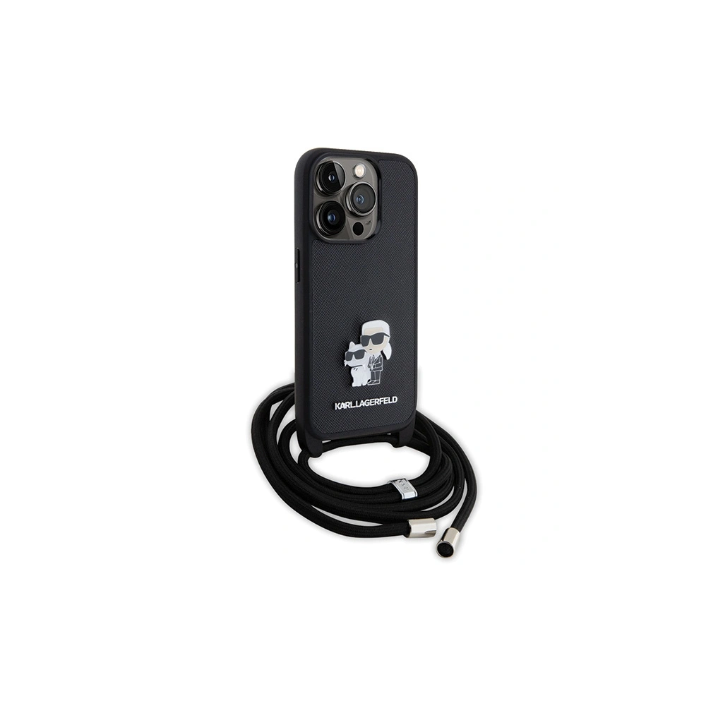 Etui Karl Lagerfeld KLHCP15LSAKCPSK Apple iPhone 15 Pro hardcase Crossbody Saffiano Metal Pin Karl & Choupette czarny/black