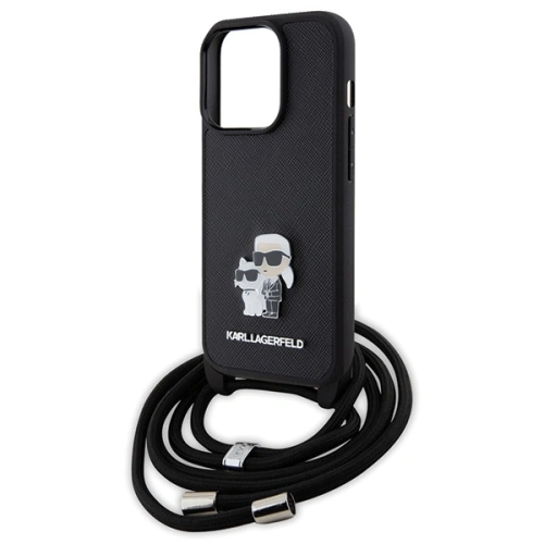 Kup Case Karl Lagerfeld KLHCP15LSAKCPSK Apple iPhone 15 Pro Hartschale Crossbody Saffiano Metallpin Karl & Choupette schwarz/black - KLD1651 - {ean13} - Sklep Home Screen