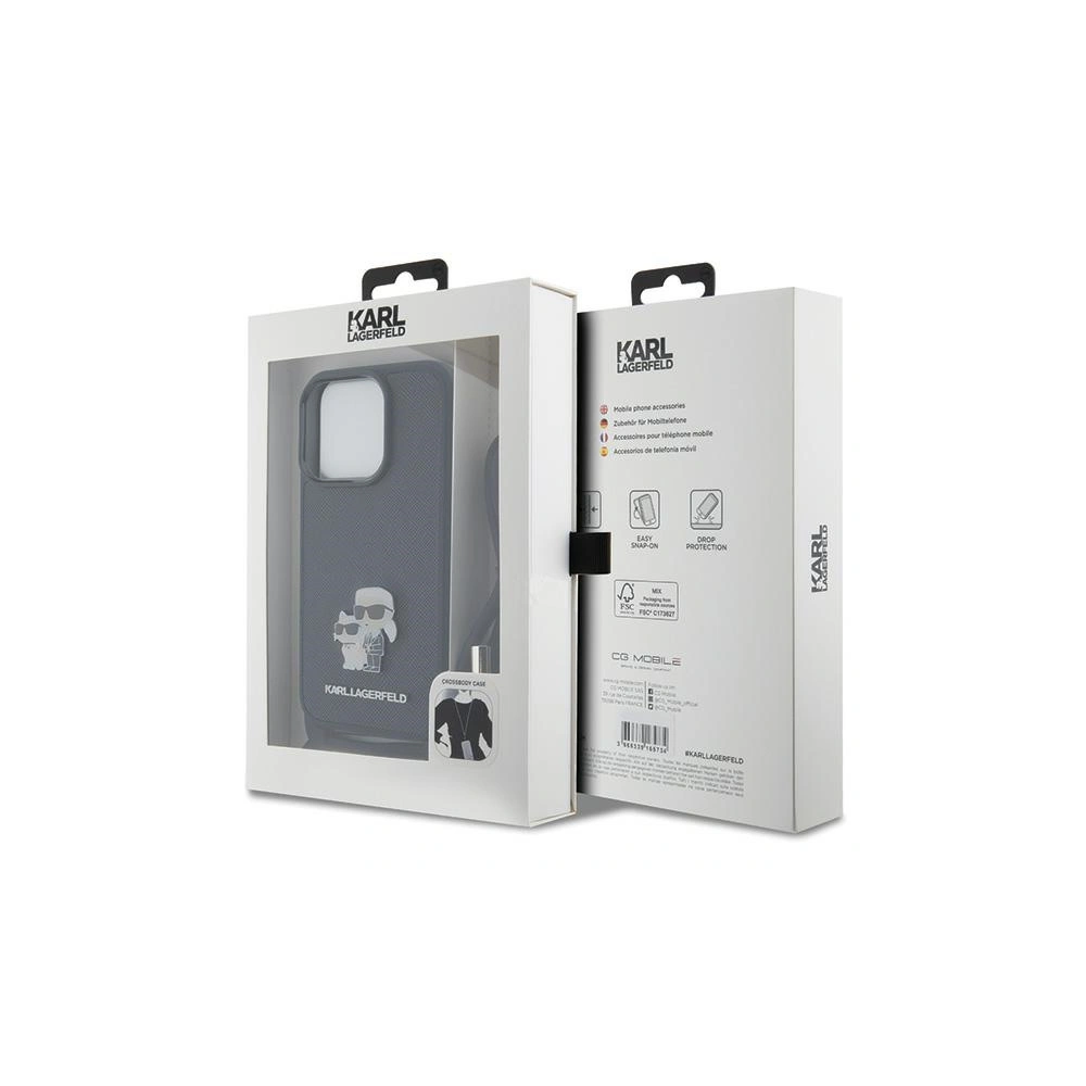 Etui Karl Lagerfeld KLHCP15LSAKCPSK Apple iPhone 15 Pro hardcase Crossbody Saffiano Metal Pin Karl & Choupette czarny/black