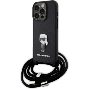 Etui Karl Lagerfeld KLHCP15LSASKNPSK Apple iPhone 15 Pro hardcase Crossbody Saffiano Monogram Metal Pin Karl & Choupette czarny/black