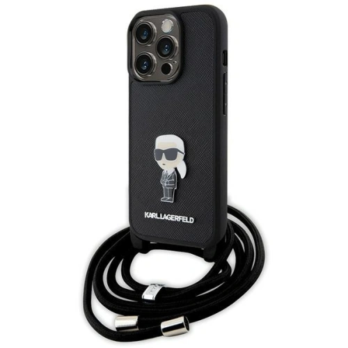 Kup Case Karl Lagerfeld KLHCP15LSASKNPSK Apple iPhone 15 Pro Hardcase Crossbody Saffiano Monogram Metall-Pin Karl & Choupette schwarz/black - KLD1652 - {ean13} - Sklep Home Screen