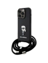 Case Karl Lagerfeld KLHCP15LSASKNPSK Apple iPhone 15 Pro Hardcase Crossbody Saffiano Monogram Metall-Pin Karl & Choupette schwarz/black