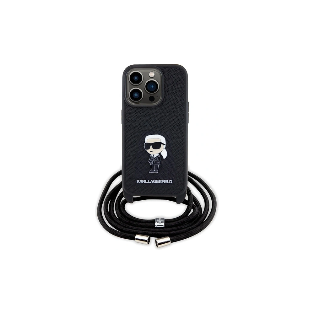 Etui Karl Lagerfeld KLHCP15LSASKNPSK Apple iPhone 15 Pro hardcase Crossbody Saffiano Monogram Metal Pin Karl & Choupette czarny/black