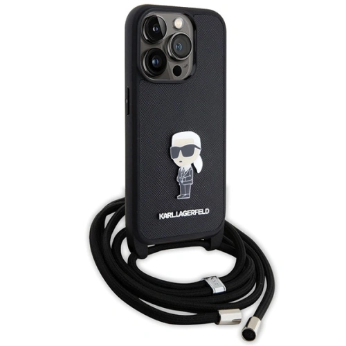 Kup Case Karl Lagerfeld KLHCP15LSASKNPSK Apple iPhone 15 Pro Hardcase Crossbody Saffiano Monogram Metall-Pin Karl & Choupette schwarz/black - KLD1652 - {ean13} - Sklep Home Screen