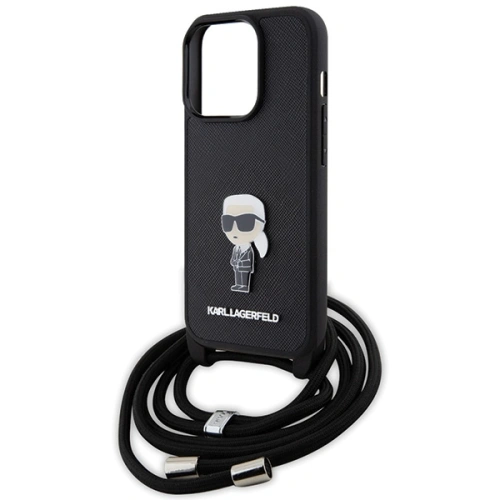 Kup Case Karl Lagerfeld KLHCP15LSASKNPSK Apple iPhone 15 Pro Hardcase Crossbody Saffiano Monogram Metall-Pin Karl & Choupette schwarz/black - KLD1652 - {ean13} - Sklep Home Screen