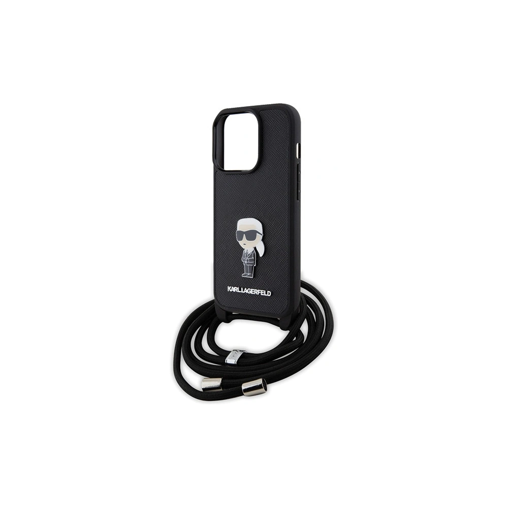Etui Karl Lagerfeld KLHCP15LSASKNPSK Apple iPhone 15 Pro hardcase Crossbody Saffiano Monogram Metal Pin Karl & Choupette czarny/black