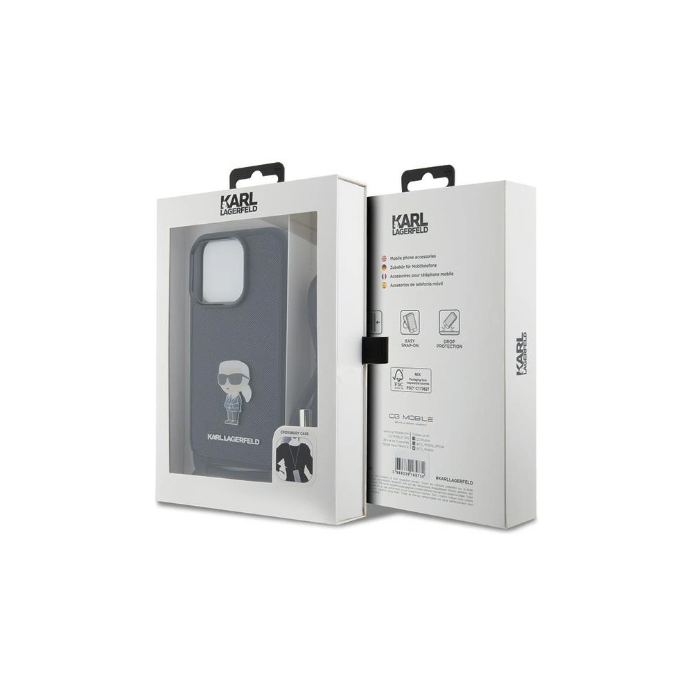 Etui Karl Lagerfeld KLHCP15LSASKNPSK Apple iPhone 15 Pro hardcase Crossbody Saffiano Monogram Metal Pin Karl & Choupette czarny/black