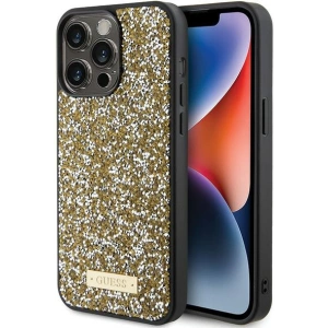 Etui Guess GUHCP15LPFGSBSD Apple iPhone 15 Pro hardcase Rhinestone Metal Logo żółty/yellow