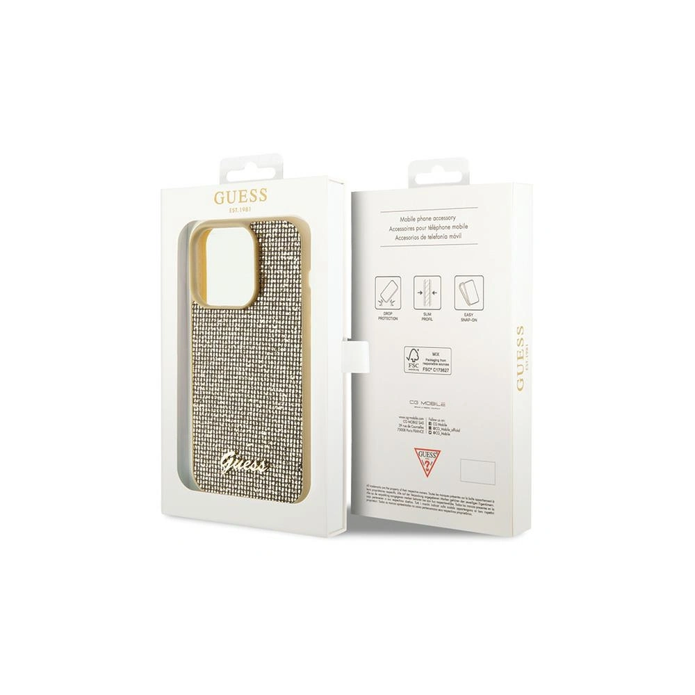 Etui Guess GUHCP15LPMSDGSD Apple iPhone 15 Pro hardcase Disco Metal Script złoty/gold