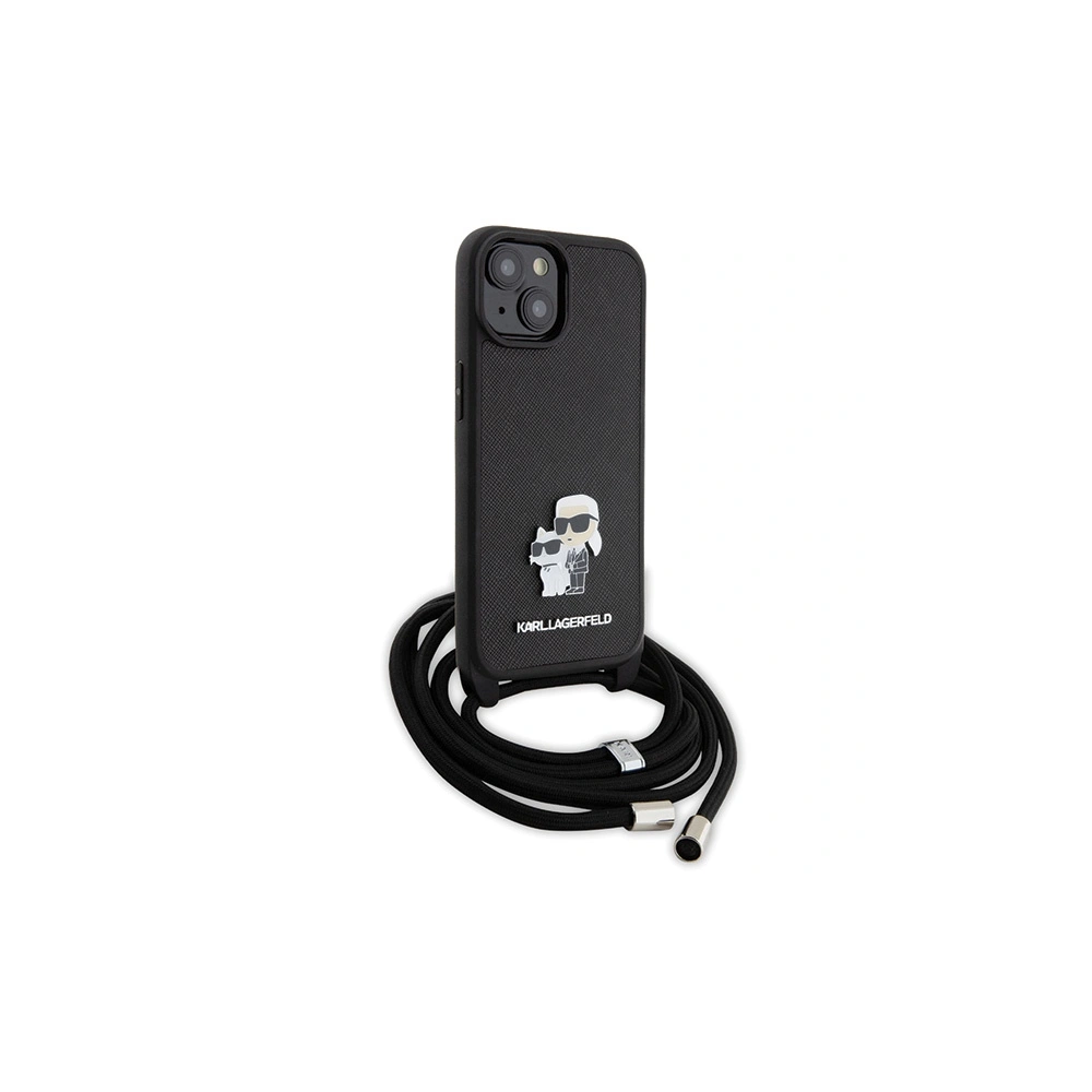 Etui Karl Lagerfeld KLHCP15MSAKCPSK Apple iPhone 15 Plus / 14 Plus hardcase Crossbody Saffiano Metal Pin Karl & Choupette czarny/black