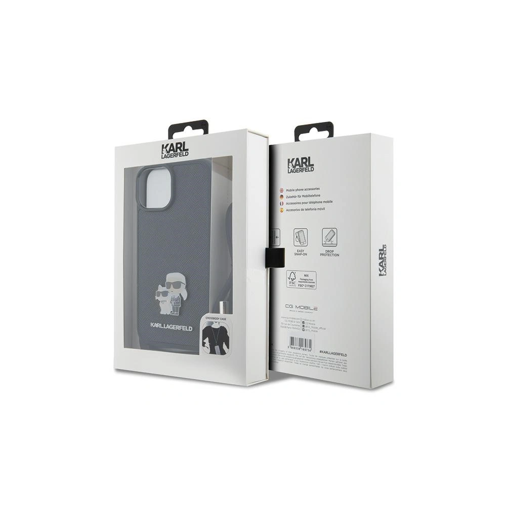 Etui Karl Lagerfeld KLHCP15MSAKCPSK Apple iPhone 15 Plus / 14 Plus hardcase Crossbody Saffiano Metal Pin Karl & Choupette czarny/black