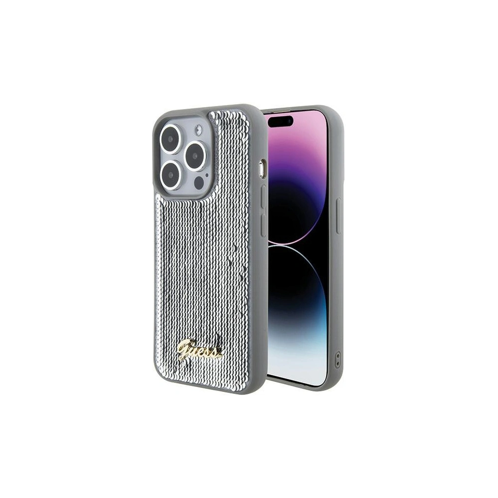 Etui Guess GUHCP15LPSFDGSS Apple iPhone 15 Pro hardcase Sequin Script Metal srebrny/silver