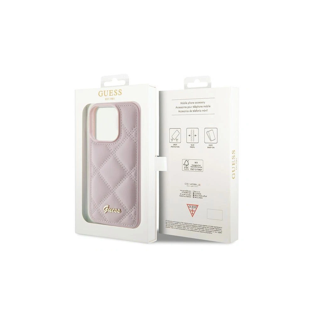 Etui Guess GUHCP15LPSQSQSP Apple iPhone 15 Pro hardcase Quilted Metal Logo różowy/pink
