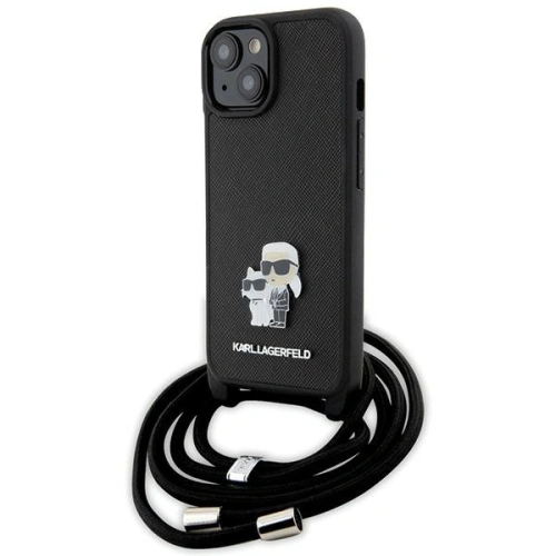 Kup Case Karl Lagerfeld KLHCP15SSAKCPSK Apple iPhone 15 Hardcase Crossbody Saffiano Metal Pin Karl & Choupette schwarz/black - KLD1663 - {ean13} - Sklep Home Screen