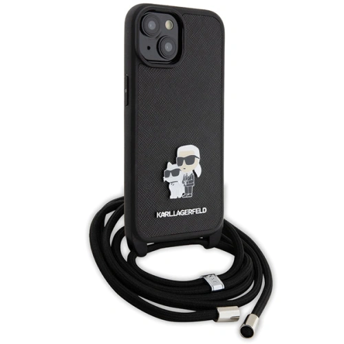 Kup Case Karl Lagerfeld KLHCP15SSAKCPSK Apple iPhone 15 Hardcase Crossbody Saffiano Metal Pin Karl & Choupette schwarz/black - KLD1663 - {ean13} - Sklep Home Screen