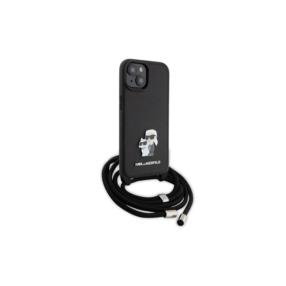 Etui Karl Lagerfeld KLHCP15SSAKCPSK Apple iPhone 15 hardcase Crossbody Saffiano Metal Pin Karl & Choupette czarny/black