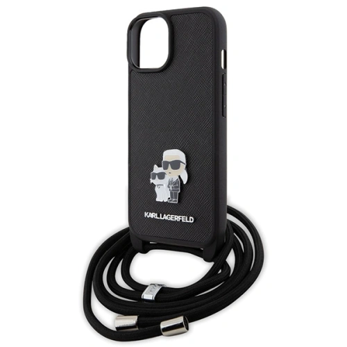 Kup Case Karl Lagerfeld KLHCP15SSAKCPSK Apple iPhone 15 Hardcase Crossbody Saffiano Metal Pin Karl & Choupette schwarz/black - KLD1663 - {ean13} - Sklep Home Screen