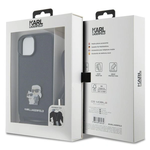 Kup Case Karl Lagerfeld KLHCP15SSAKCPSK Apple iPhone 15 Hardcase Crossbody Saffiano Metal Pin Karl & Choupette schwarz/black - KLD1663 - {ean13} - Sklep Home Screen