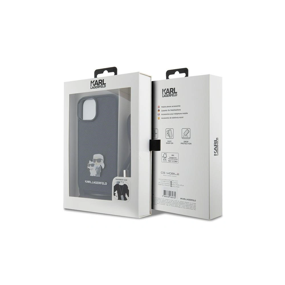 Etui Karl Lagerfeld KLHCP15SSAKCPSK Apple iPhone 15 hardcase Crossbody Saffiano Metal Pin Karl & Choupette czarny/black
