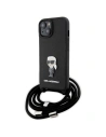 Case Karl Lagerfeld KLHCP15SSASKNPSK Apple iPhone 15 Hardcase Crossbody Saffiano Monogram Metall Pin Karl & Choupette schwarz/black