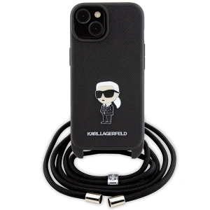 Etui Karl Lagerfeld KLHCP15SSASKNPSK Apple iPhone 15 hardcase Crossbody Saffiano Monogram Metal Pin Karl & Choupette czarny/black