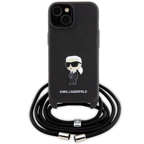 Kup Etui Karl Lagerfeld KLHCP15SSASKNPSK Apple iPhone 15 hardcase Crossbody Saffiano Monogram Metal Pin Karl & Choupette černý/black - KLD1664 - {ean13} - Sklep Home Screen
