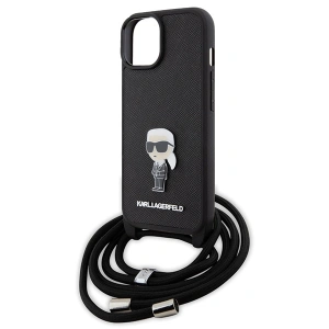 Etui Karl Lagerfeld KLHCP15SSASKNPSK Apple iPhone 15 hardcase Crossbody Saffiano Monogram Metal Pin Karl & Choupette czarny/black
