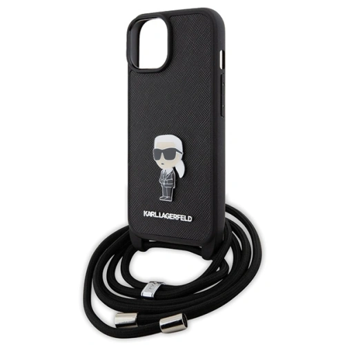 Kup Etui Karl Lagerfeld KLHCP15SSASKNPSK Apple iPhone 15 hardcase Crossbody Saffiano Monogram Metal Pin Karl & Choupette černý/black - KLD1664 - {ean13} - Sklep Home Screen