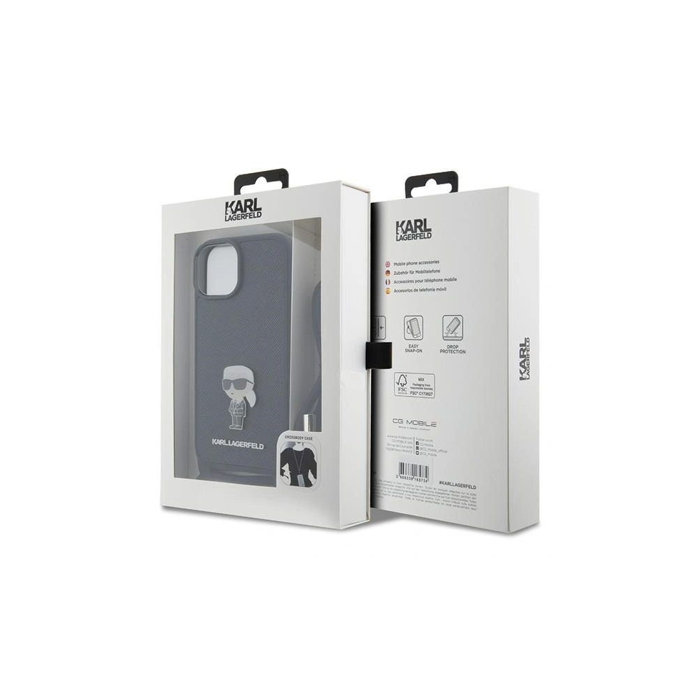 Etui Karl Lagerfeld KLHCP15SSASKNPSK Apple iPhone 15 hardcase Crossbody Saffiano Monogram Metal Pin Karl & Choupette czarny/black