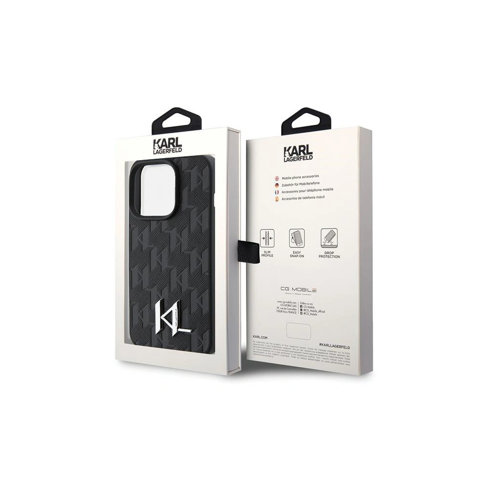 Etui Karl Lagerfeld KLHCP15XPKLPKLK Apple iPhone 15 Pro Max hardcase Leather Monogram Hot Stamp Metal Logo czarny/black
