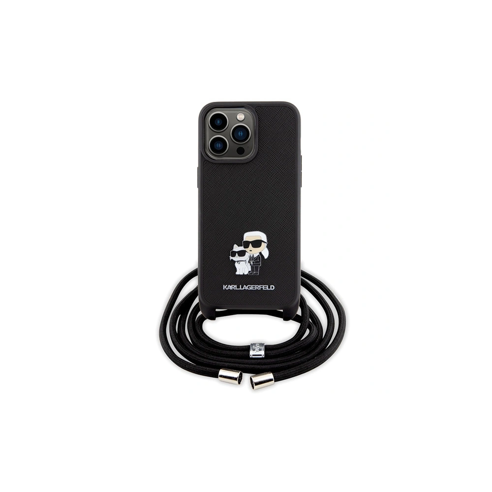 Etui Karl Lagerfeld KLHCP15XSAKCPSK Apple iPhone 15 Pro Max hardcase Crossbody Saffiano Metal Pin Karl & Choupette czarny/black