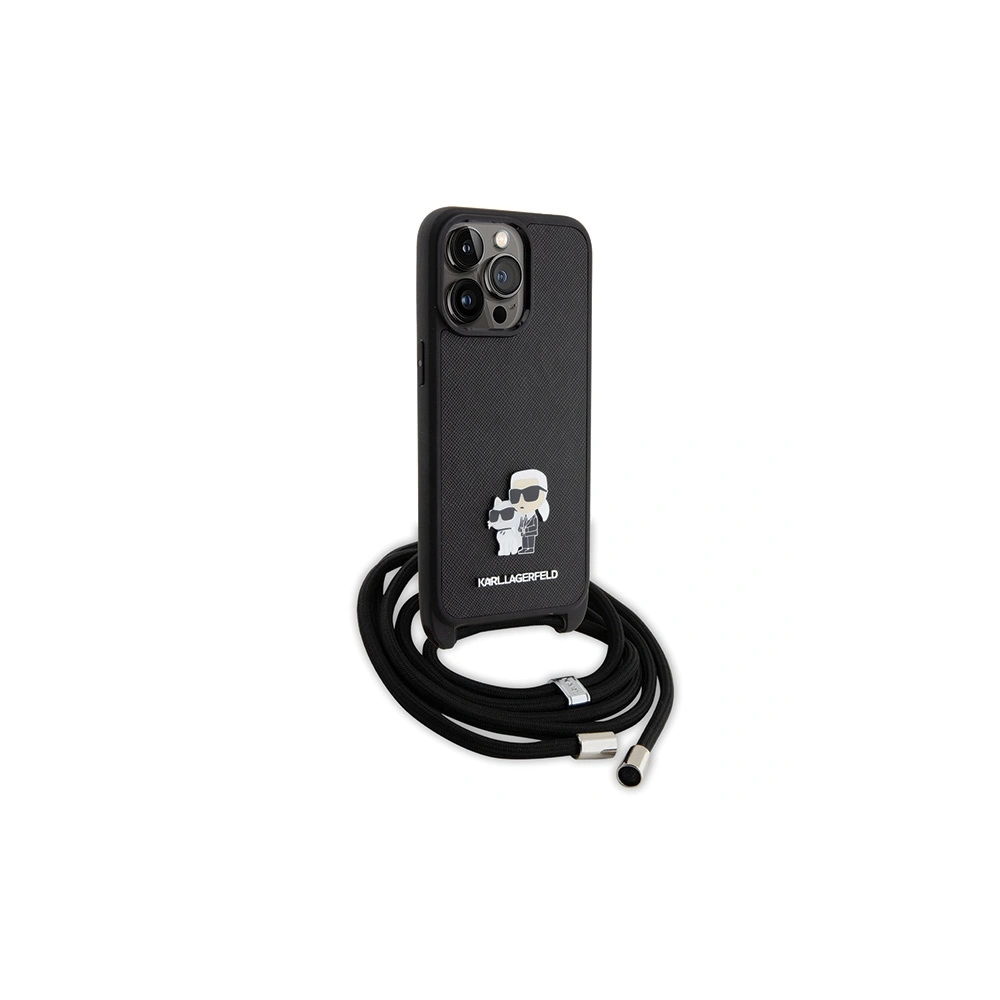 Etui Karl Lagerfeld KLHCP15XSAKCPSK Apple iPhone 15 Pro Max hardcase Crossbody Saffiano Metal Pin Karl & Choupette czarny/black