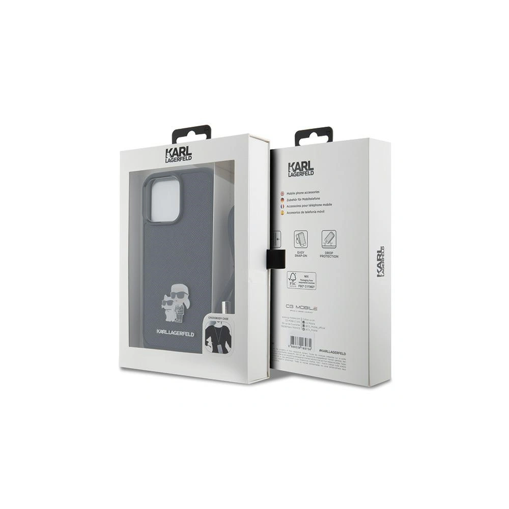 Etui Karl Lagerfeld KLHCP15XSAKCPSK Apple iPhone 15 Pro Max hardcase Crossbody Saffiano Metal Pin Karl & Choupette czarny/black