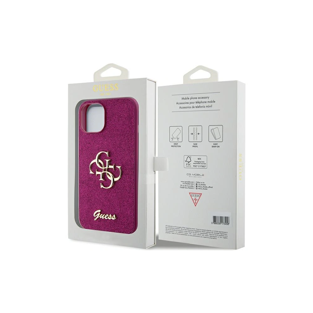 Etui Guess GUHCP15SHG4SGU Apple iPhone 15 hardcase Glitter Script Big 4G fioletowy/purple