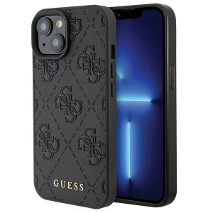 Etui Guess GUHCP15SP4EPMK Apple iPhone 15 hardcase Leather 4G Stamped czarny/black