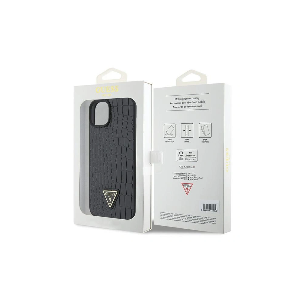 Etui Guess GUHCP15SPCRTHCK Apple iPhone 15 hardcase Croco Triangle Metal Logo czarny/black