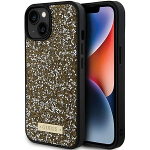 Etui Guess GUHCP15SPFGSBSD Apple iPhone 15 hardcase Rhinestone Metal Logo żółty/yellow