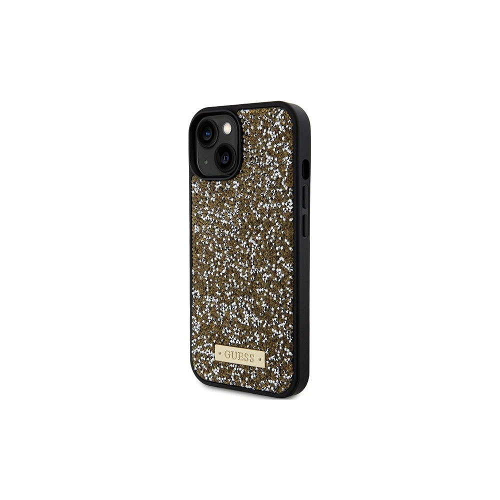 Etui Guess GUHCP15SPFGSBSD Apple iPhone 15 hardcase Rhinestone Metal Logo żółty/yellow