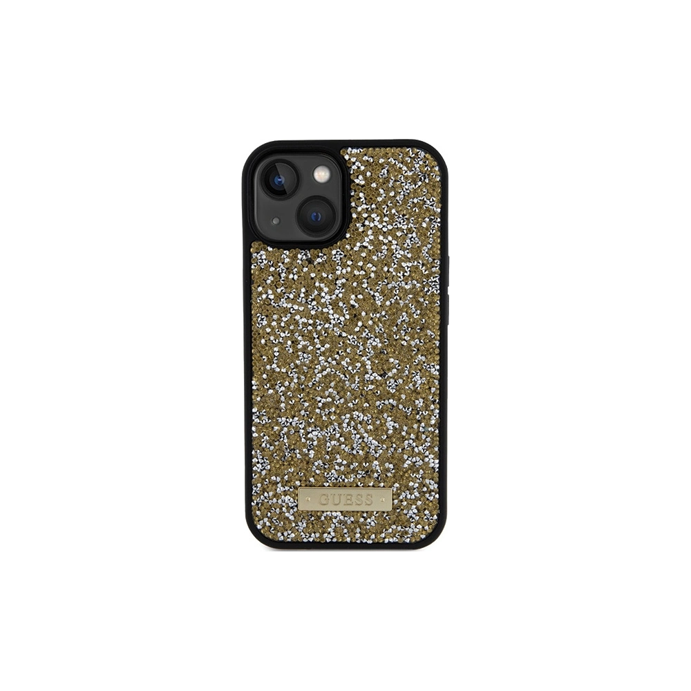 Etui Guess GUHCP15SPFGSBSD Apple iPhone 15 hardcase Rhinestone Metal Logo żółty/yellow