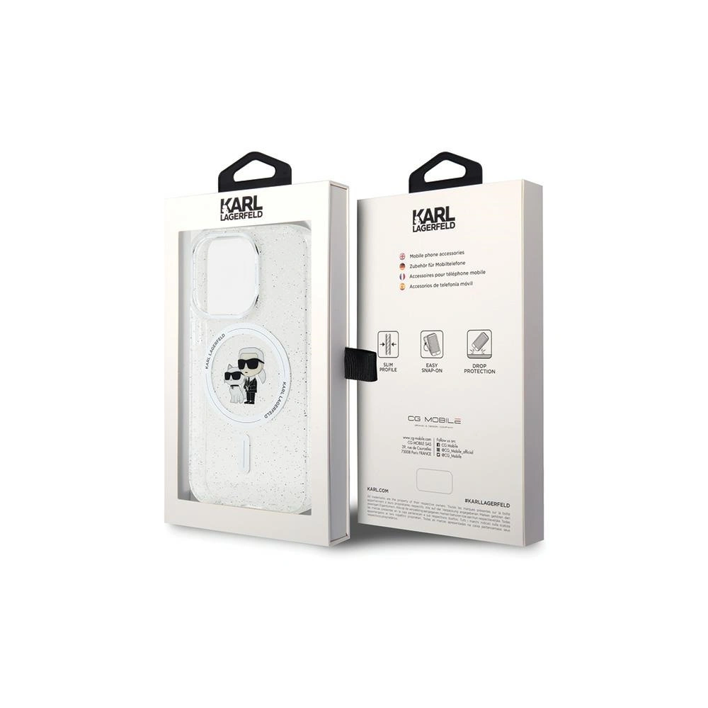 Etui Karl Lagerfeld KLHMP15LHGKCNOT Apple iPhone 15 Pro hardcase Karl&Choupette Glitter MagSafe transparent