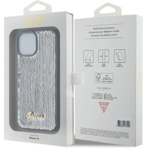 Etui Guess GUHCP15SPSFDGSS Apple iPhone 15 hardcase Sequin Script Metal srebrny/silver
